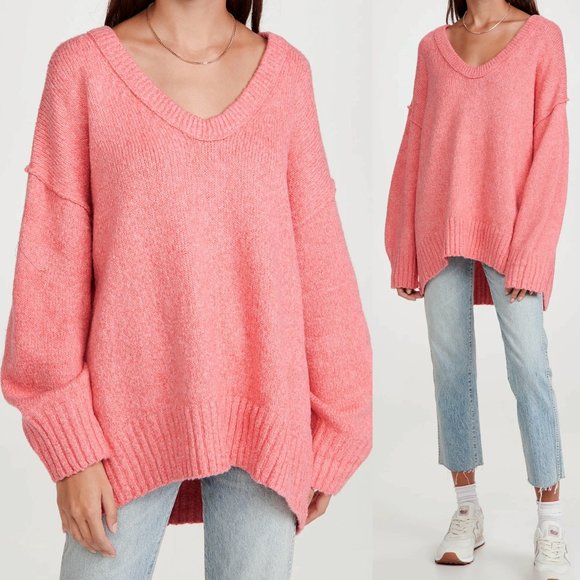 NEW Free People Brookside Tunic Oversized Knit Sweater Pink Lightning $128 M - Picture 5 of 10
